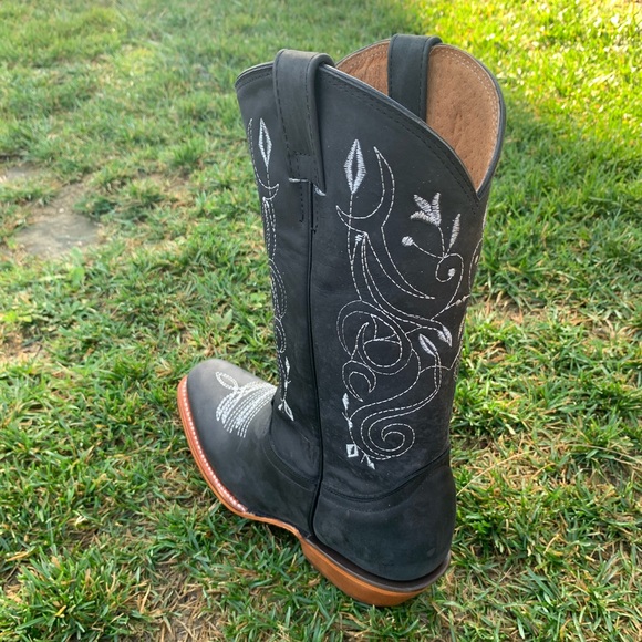 Women's Western Mexican Cowgirl Cowboy Boots Cubans heel Hand made Black 404 - Picture 4 of 7